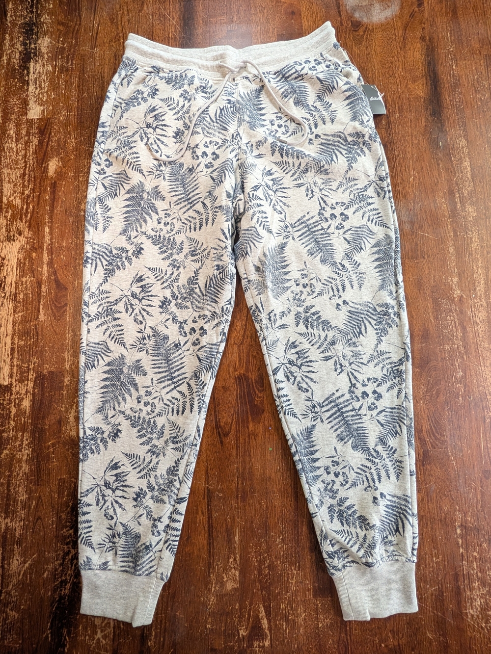 Eddie Bauer Jogger Sweatpants Womens Small Gray Blue Botanical Activewear NWT